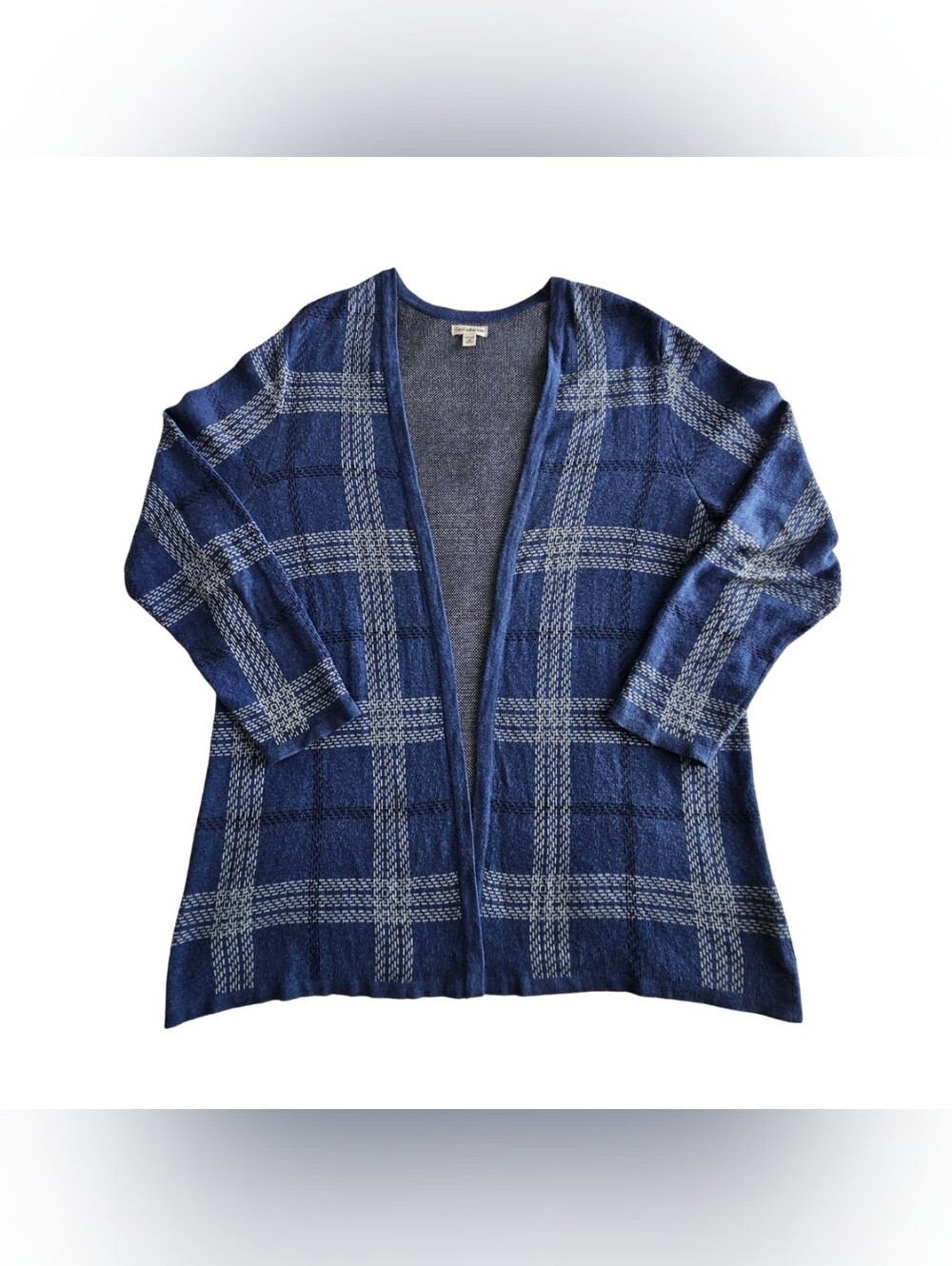 croft & barrow Navy and Light Blue Plaid Open-Front Cardigan